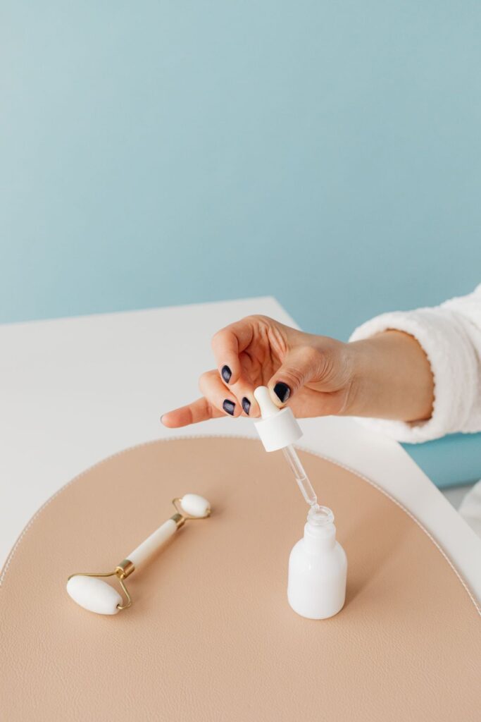 Red light therapy and skincare products.